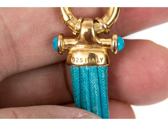 Lot Of Three Blue And Tan Jewelry Pieces, Including Two Cord Bracelets And A Beaded Necklace