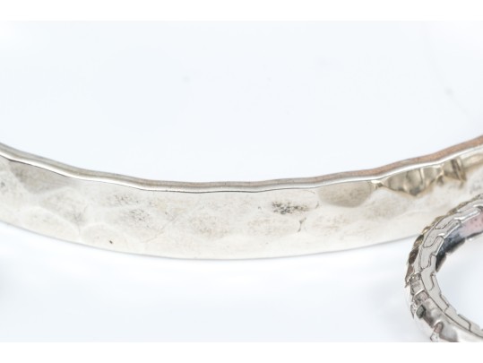 Lot Of Three Sterling Pieces Including John Hardy Hoop Earrings