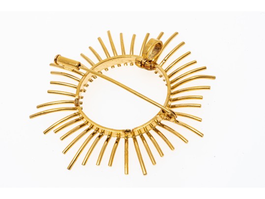 Two Radiating 14K Coin Holder Brooches