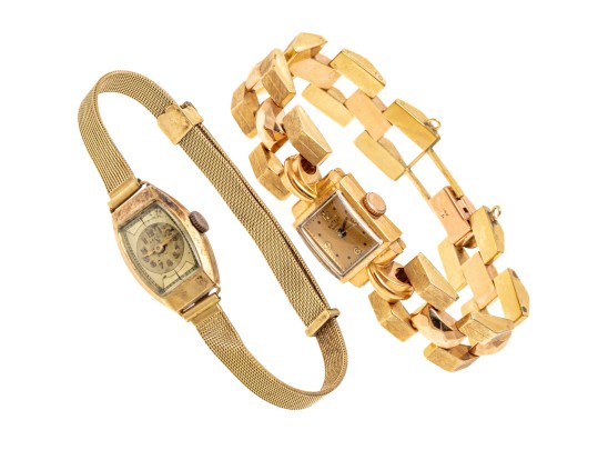 Two Vintage Mechanical Watches, 14K And 18K Gold