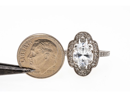 Elegant 14K White Gold Diamond And Zirconia Ring, Size 7.75