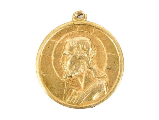 18k Yellow Gold Striking Christ's Head God Protects Faith And Hope Medal