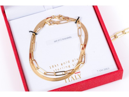 Lot Of Three Sterling Silver Vermeil Jewelry Pieces, Including A Necklace And Two Bracelets