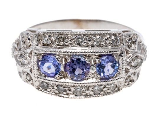 14K White Gold Iolite And Tanzanite Ring, Size 7