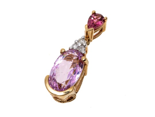 14K Yellow Gold Kunzite, Diamond And Tourmaline Pendant