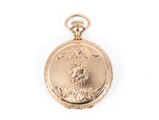 Waltham Pretty Antique 14k Yellow Gold Decorative Hunting Case Pendant Watch, Circa 1900
