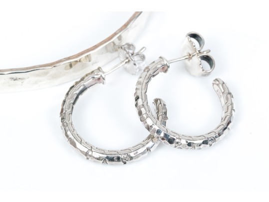 Lot Of Three Sterling Pieces Including John Hardy Hoop Earrings