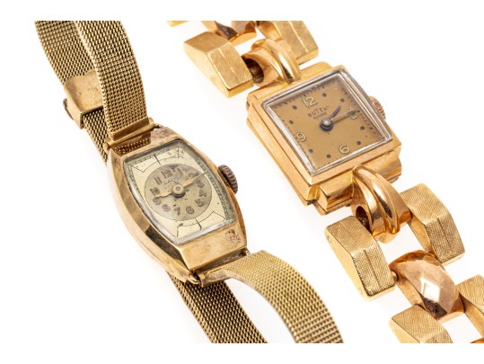 Two Vintage Mechanical Watches, 14K And 18K Gold