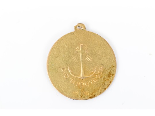 18k Yellow Gold Striking Christ's Head God Protects Faith And Hope Medal