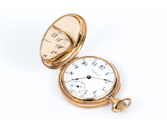 Waltham Pretty Antique 14k Yellow Gold Decorative Hunting Case Pendant Watch, Circa 1900