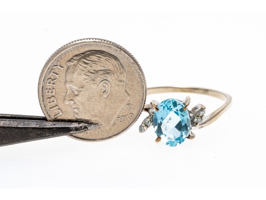 Fantastic Aquamarine And Diamond 14K White Gold Ring, Size 7+