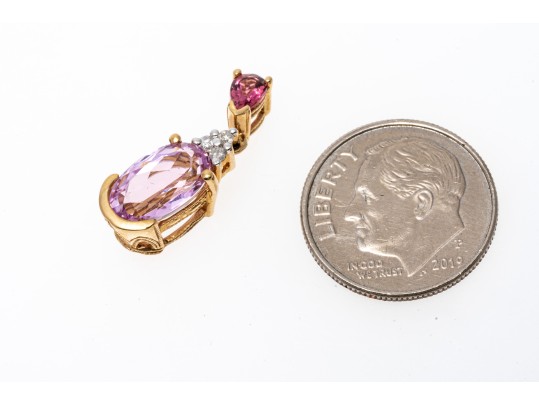 14K Yellow Gold Kunzite, Diamond And Tourmaline Pendant
