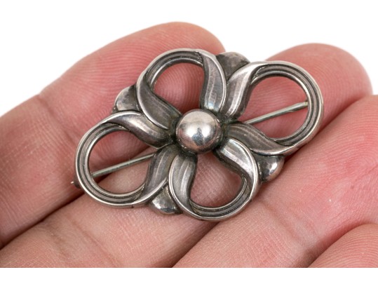 Georg Jensen Lovely Sterling Silver Quatrefoil Flower Brooch, Pattern 305
