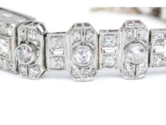 Antique 14K White Gold And Diamond Mechanical Watch