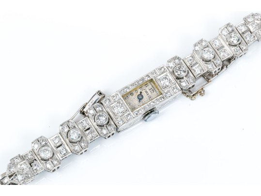 Antique 14K White Gold And Diamond Mechanical Watch