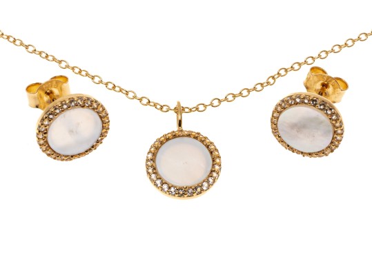 Sterling Necklace And Earrings Set With Mother Of Pearl And Topaz