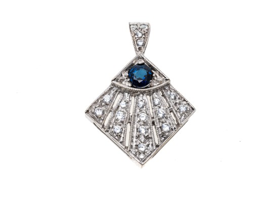 Radiating 14K White Gold Zirconia And Sapphire Pendant