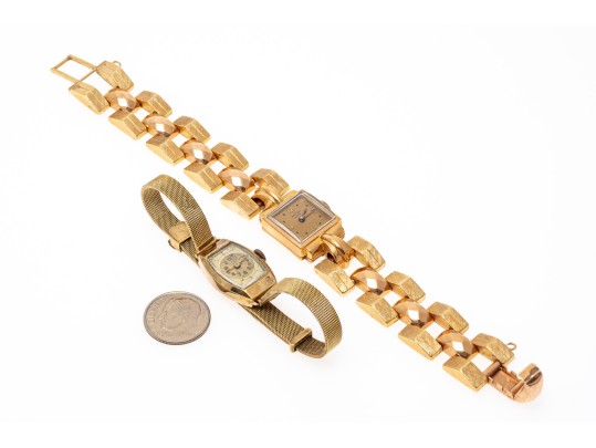 Two Vintage Mechanical Watches, 14K And 18K Gold