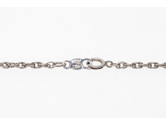 14K White Gold Diamond And Sapphire Lozenge Pendant And Chain