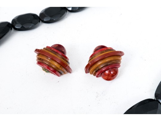 Collection Of Bakelite Bangles, Necklace And Earrings