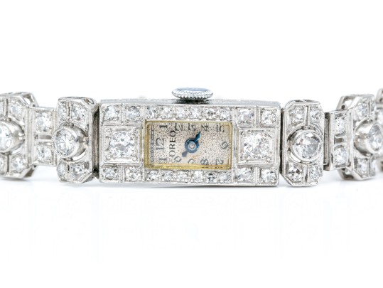 Antique 14K White Gold And Diamond Mechanical Watch