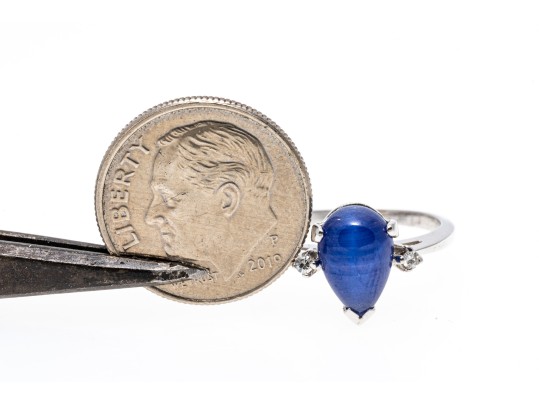 14K White Gold Star Sapphire And Diamond Ring, Size 5.5-