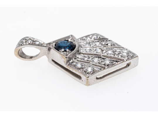 Radiating 14K White Gold Zirconia And Sapphire Pendant