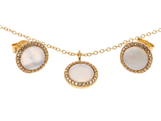 Sterling Necklace And Earrings Set With Mother Of Pearl And Topaz