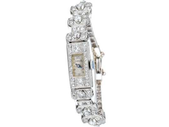 Antique 14K White Gold And Diamond Mechanical Watch