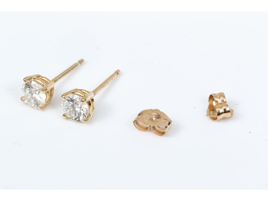 14k Yellow Gold Classic Round Brilliant Diamonds Stud Earrings, App. 0.52 TCW