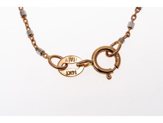 14K Rose Gold Chain With White Gold Beads