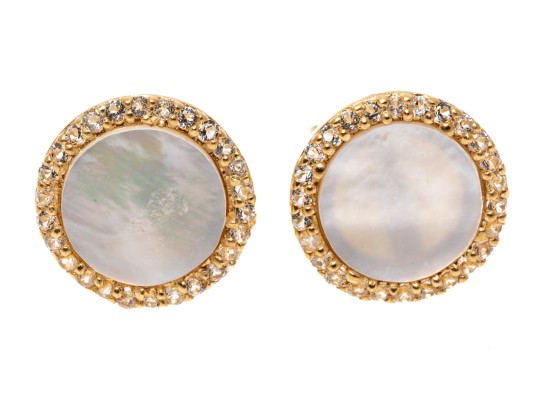 Sterling Necklace And Earrings Set With Mother Of Pearl And Topaz