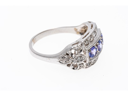 14K White Gold Iolite And Tanzanite Ring, Size 7