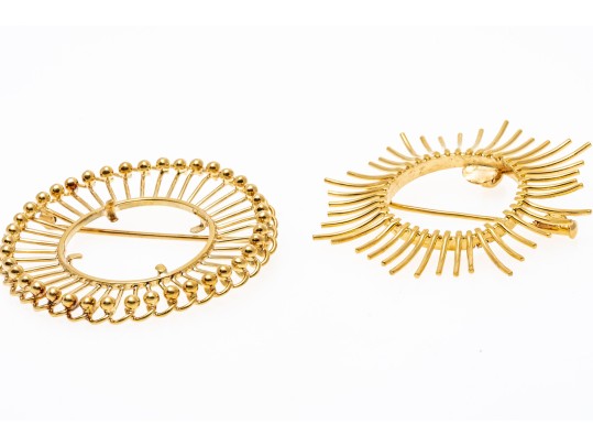 Two Radiating 14K Coin Holder Brooches