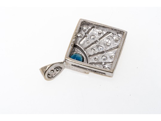 Radiating 14K White Gold Zirconia And Sapphire Pendant