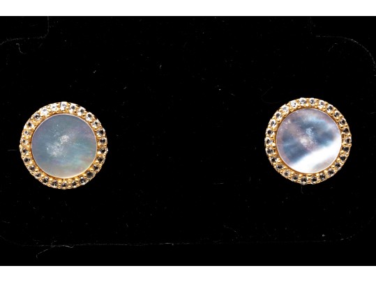 Sterling Necklace And Earrings Set With Mother Of Pearl And Topaz