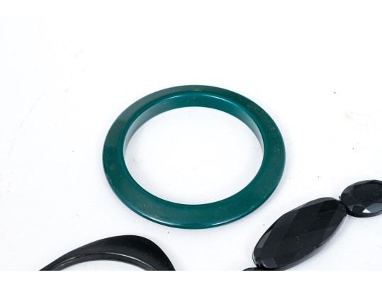 Collection Of Bakelite Bangles, Necklace And Earrings