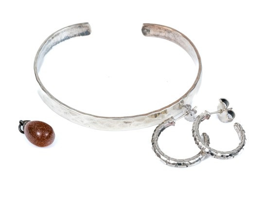 Lot Of Three Sterling Pieces Including John Hardy Hoop Earrings