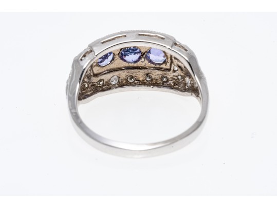 14K White Gold Iolite And Tanzanite Ring, Size 7