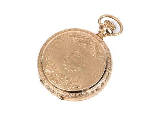 Waltham Pretty Antique 14k Yellow Gold Decorative Hunting Case Pendant Watch, Circa 1900