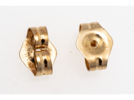 14k Yellow Gold Retro 6.5 Mm Cultured Pearl And White Sapphire Swirl Earrings