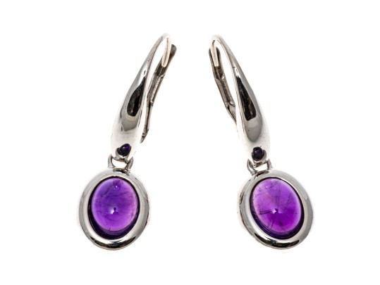 Sterling And Deep Purple Amethyst Pendant Earrings