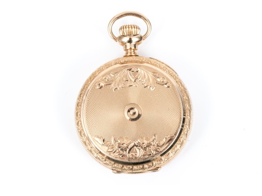 Waltham Pretty Antique 14k Yellow Gold Decorative Hunting Case Pendant Watch, Circa 1900