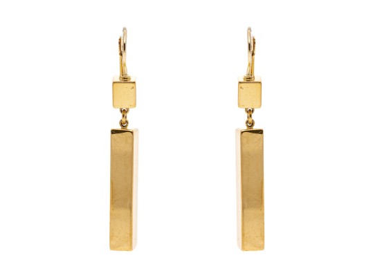 18k Yellow Gold Contemporary Block Motif Drop Pendant Earrings
