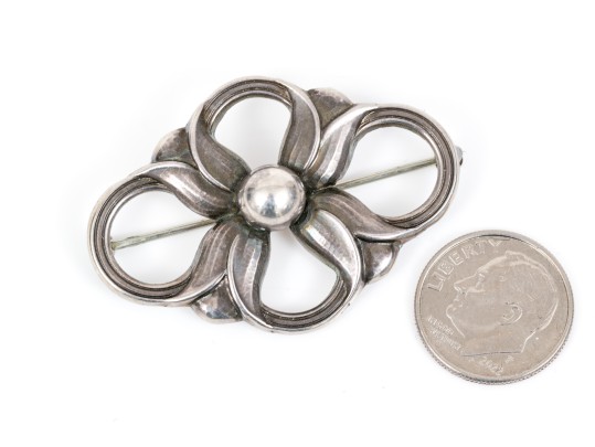Georg Jensen Lovely Sterling Silver Quatrefoil Flower Brooch, Pattern 305