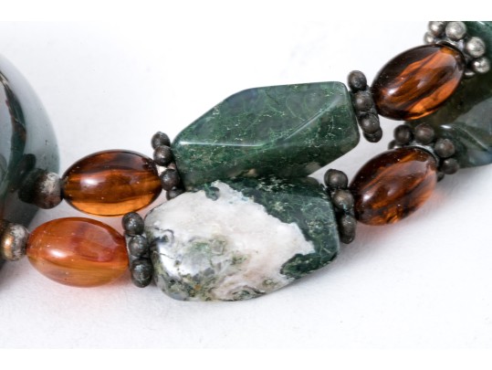 Collection Of Hard Stone Necklaces, Bracelet And Brooch