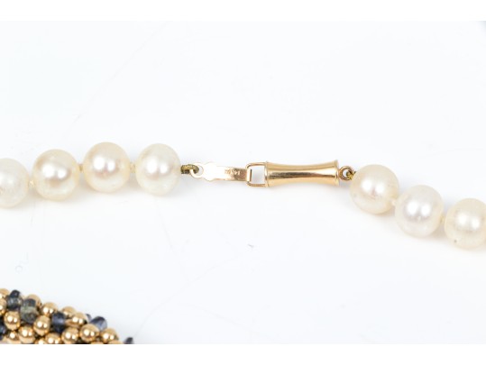 Lot Of Three Jewelry Pieces, Including 14k Yellow Gold Cultured Pearl Stud Earrings