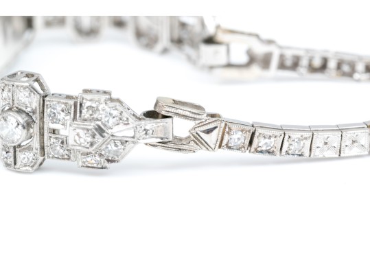 Antique 14K White Gold And Diamond Mechanical Watch