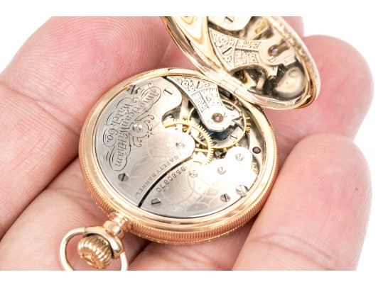 Waltham Pretty Antique 14k Yellow Gold Decorative Hunting Case Pendant Watch, Circa 1900