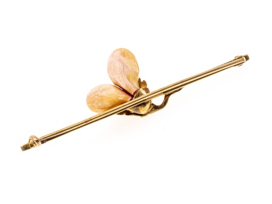 14K Antique Twin Coral And Oak Leaf Brooch